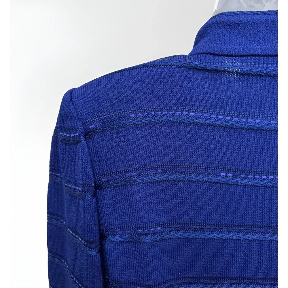 ST JOHN Evening Royal Blue Santana Knit Paillettes Sequins Tunic Jacket Size 8